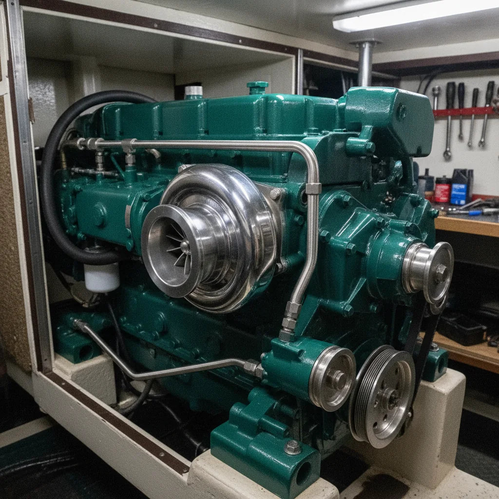 Marinturbo monterad p&aring; en marindieselmotor